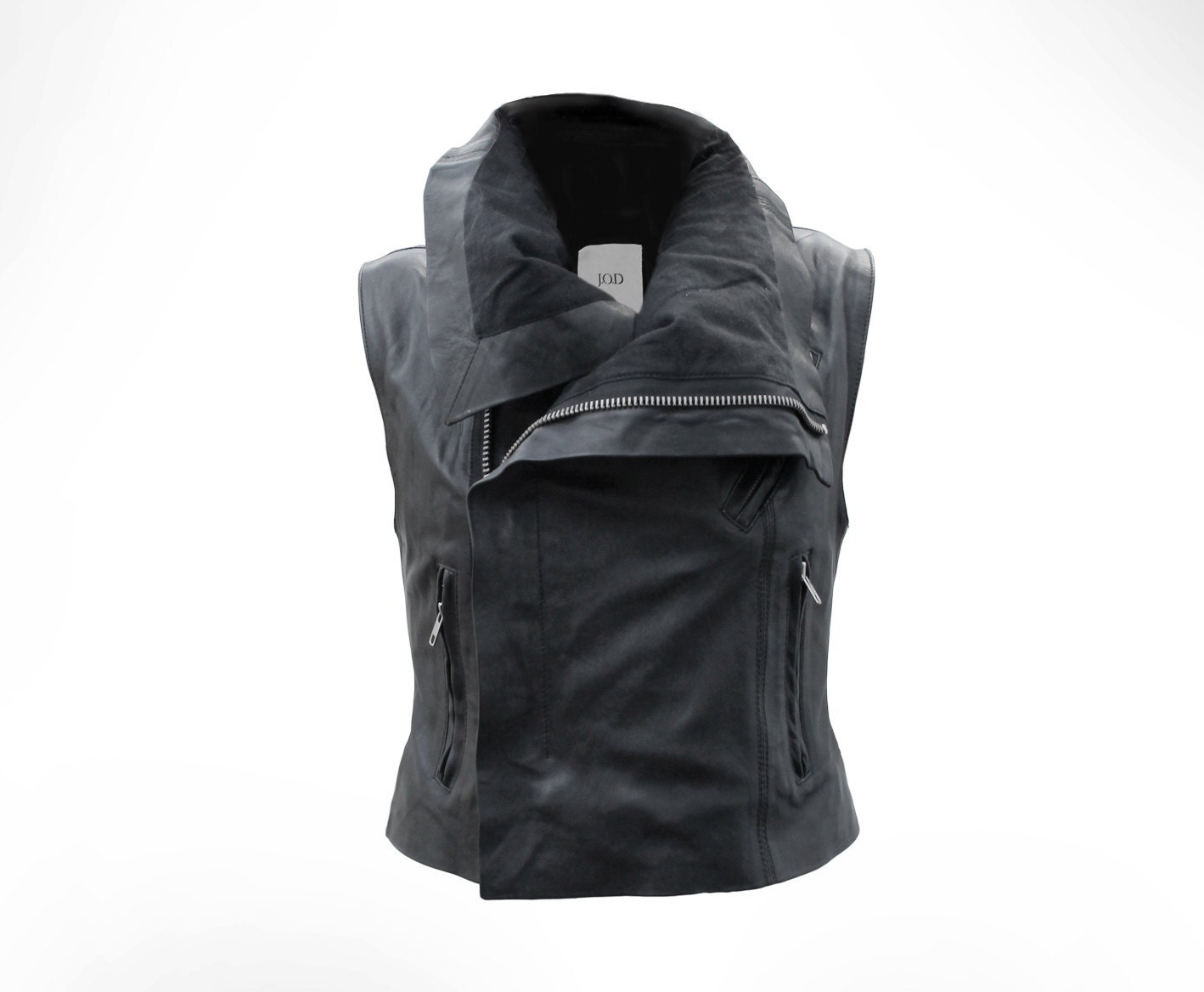 Womens Black Leather Biker Gilet by J.O.D UK10