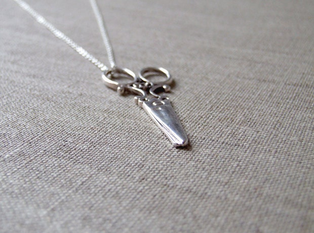 Antique Silver Scissors Long Necklace