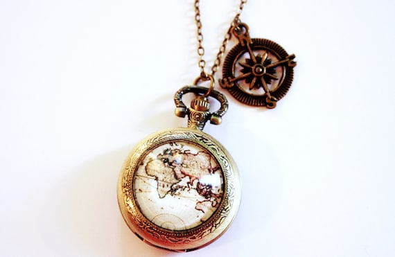 Silhouette Pocket Watch - Vintage map