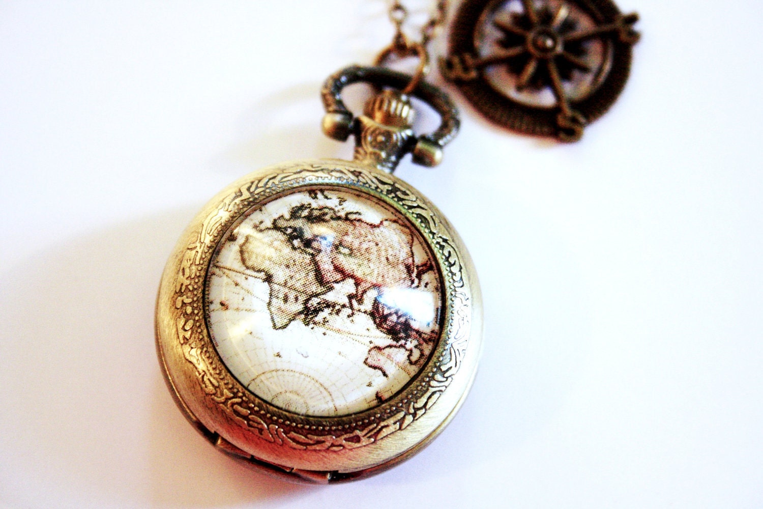 Silhouette Pocket Watch - Vintage map