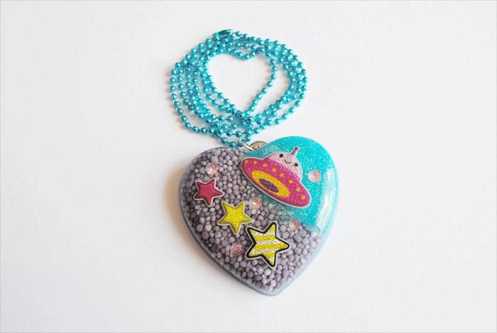 Blue and Purple Kawaii Outer Space Glitter and Candy Necklace