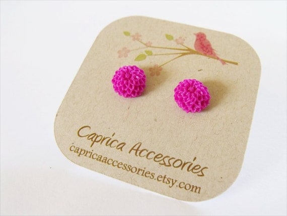 Kawaii Magenta Flower Earrings