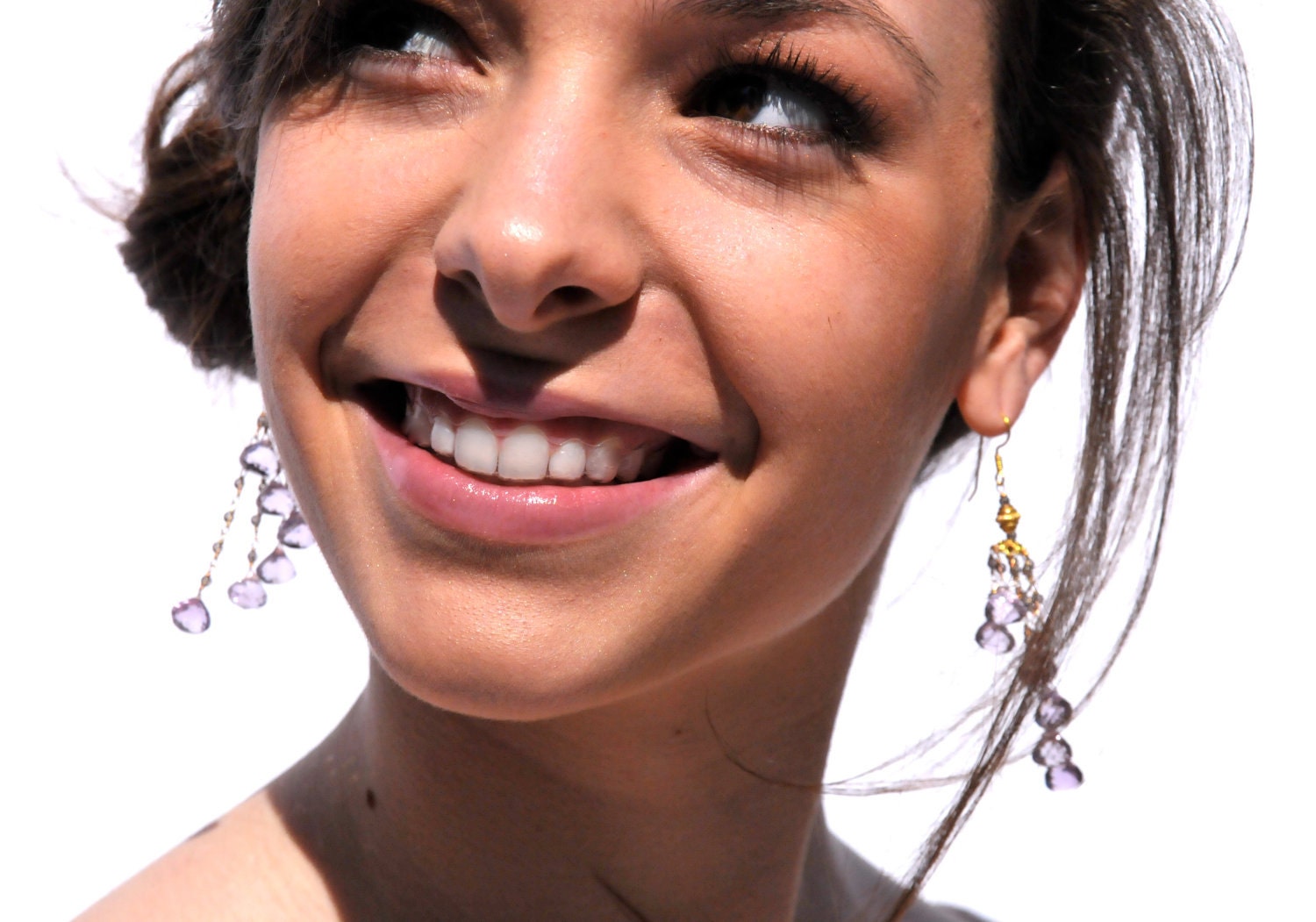 Lilac Statement Bridal Earrings in Gold, Couture Bridal Earrings, Lilac Bridal Chandelier Earrings