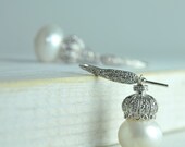 Fine Jewelry/Elegant White Pearl Earrings/ Bridal Earrings Made with Sterling Silver and Peals/Classic White Pearl Bridal Jewelry