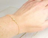 Rose Gold Fill Dainty Cross Bracelet in Gold /Side Cross Jewelry/ Dainty Side Cross Bracelets