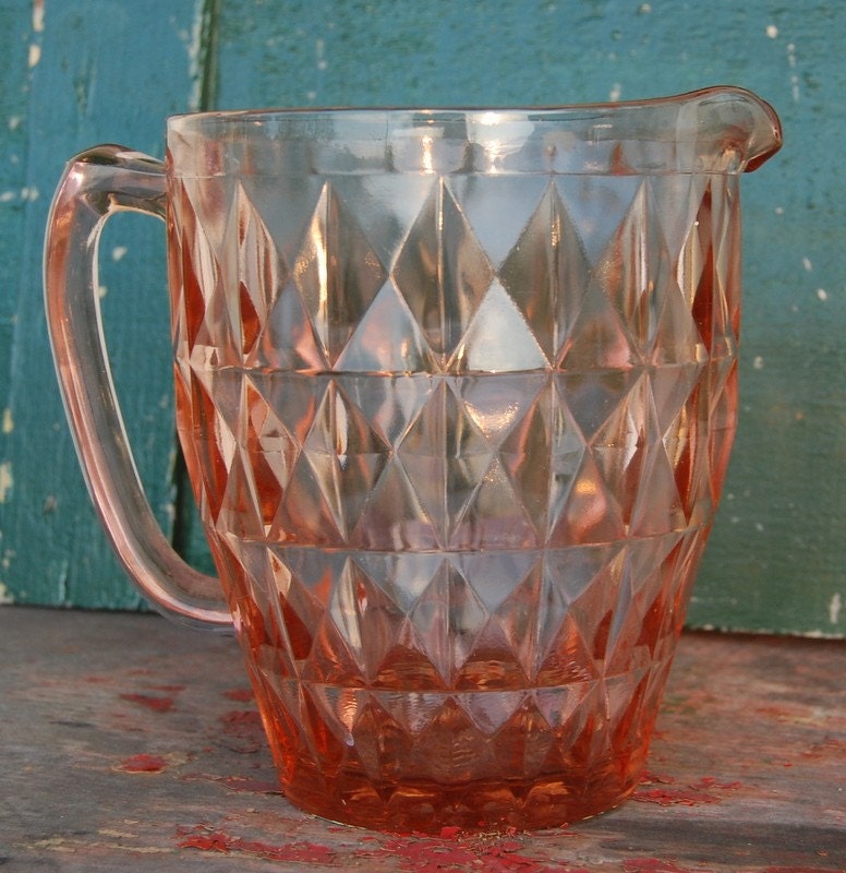 Pink Depression Windsor Style Glass Water Pitcher