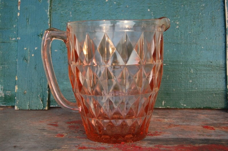 Pink Depression Windsor Style Glass Water Pitcher