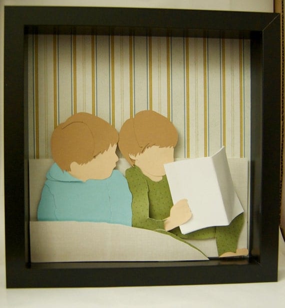 Custom cut paper child and family portrait