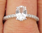 Engagement Ring White Sapphire in 14k White Gold Diamond Accented Setting September Birthstone Gemstone Jewelry