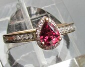 Engagement Ring Pear Shaped Natural African Ruby in 14k Rose Gold Diamond Halo Ring July Birthstone Gemstone Jewelry