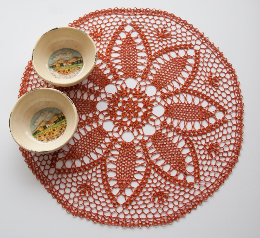 Cottage chic // Umber Rust // Doily // Hand crocheted // Gift for the Home // Featured on Etsy FB