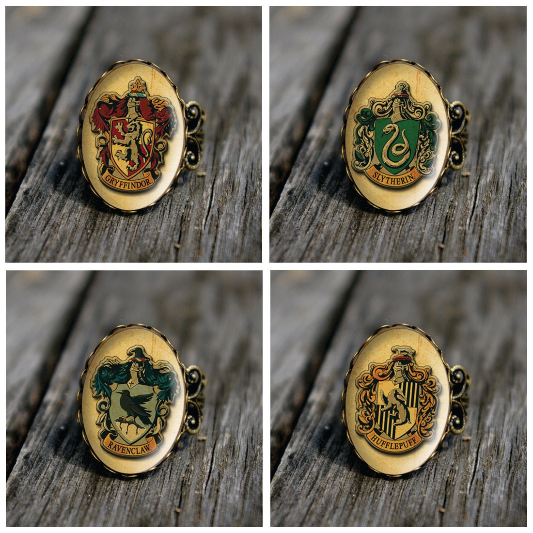 Harry Potter - Hogwarts houses vintage style ring