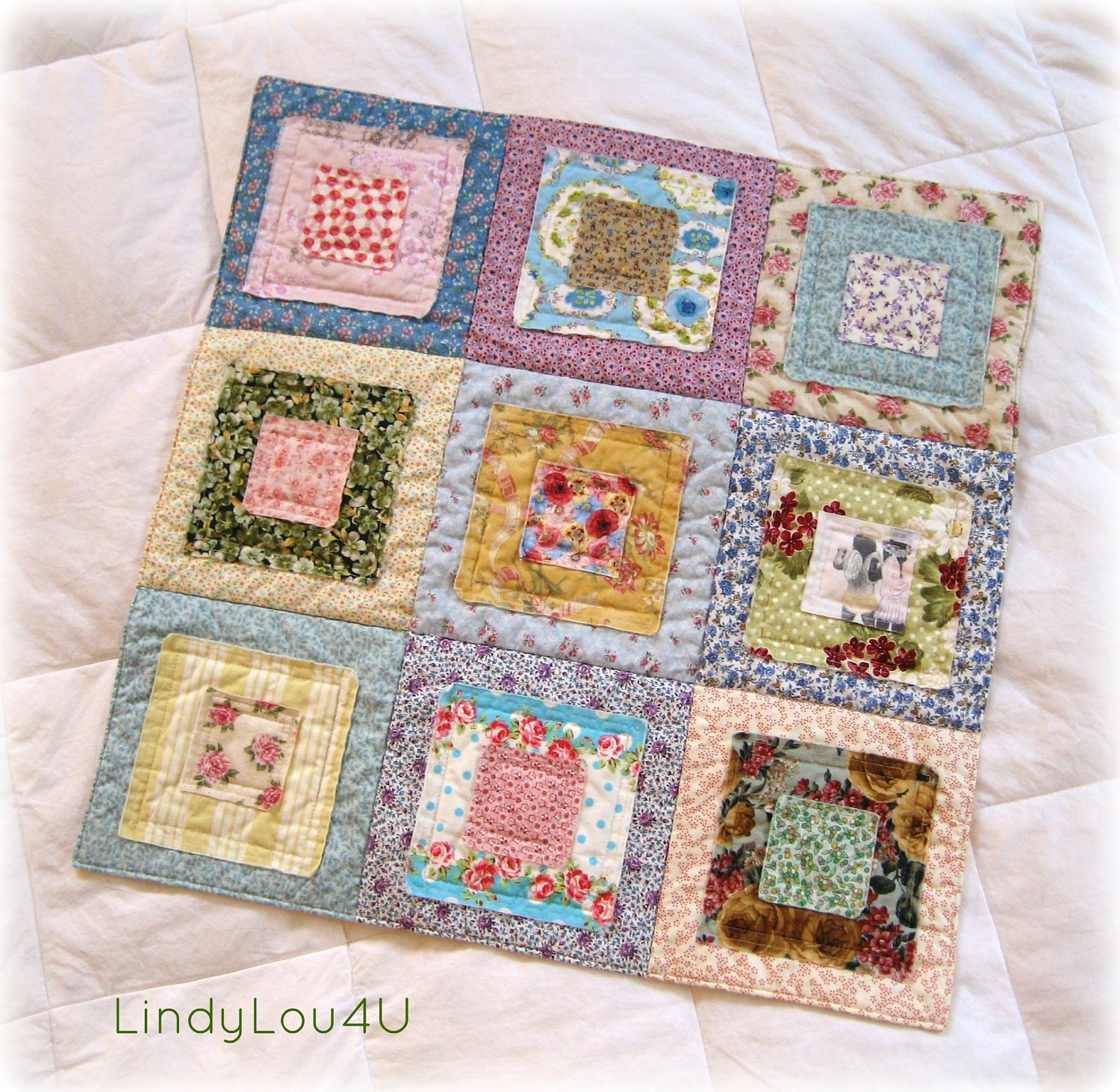 Pet Blanket - Pet Quilt - Mini Quilt - Pet Lover - Gladdy Paddy Original - Shabby Chic Artful Medley - Ready to Ship