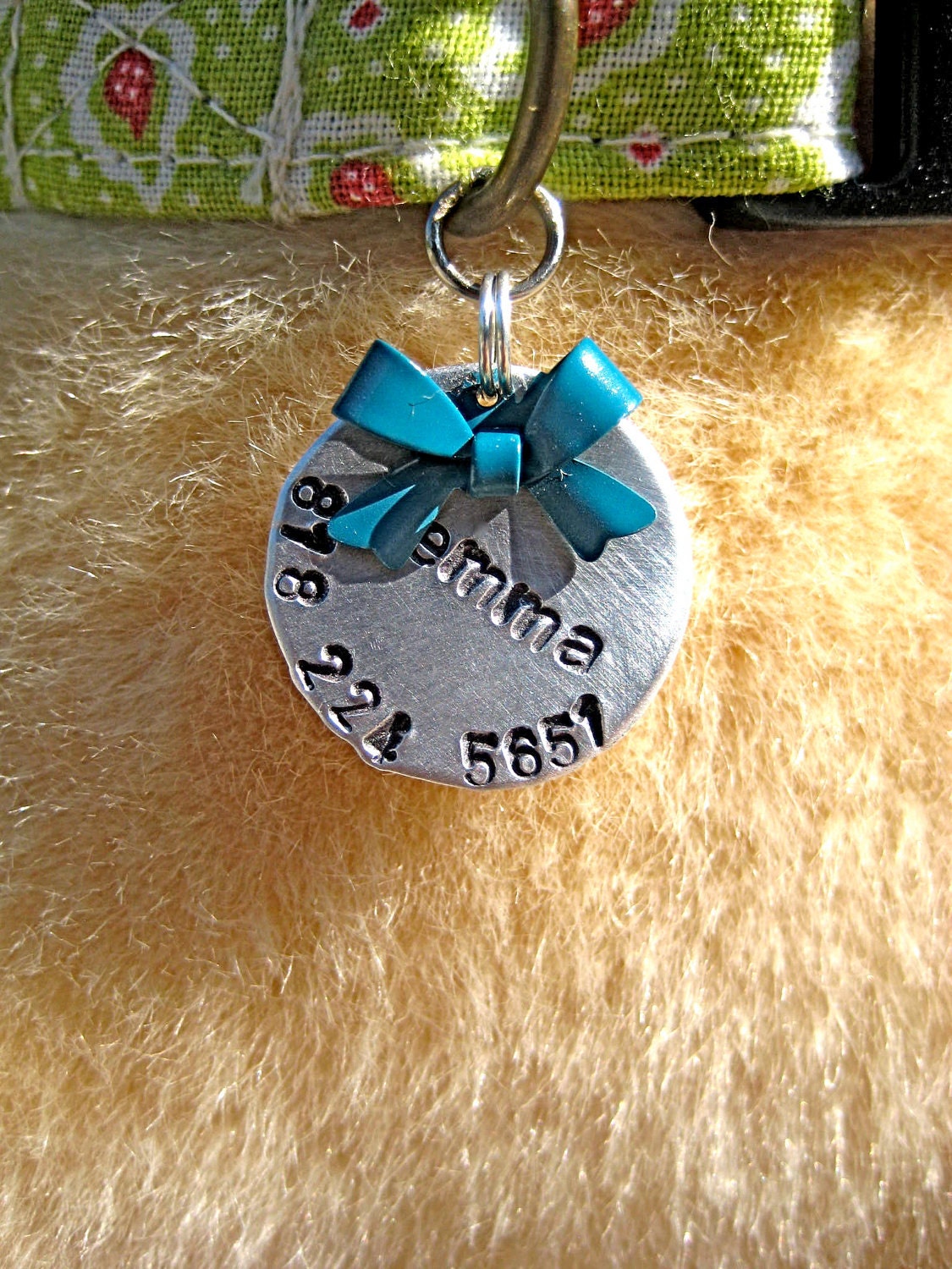 The Emma - Bow Pet ID Tag Small Dog Cat Feminine Unique Handstamped