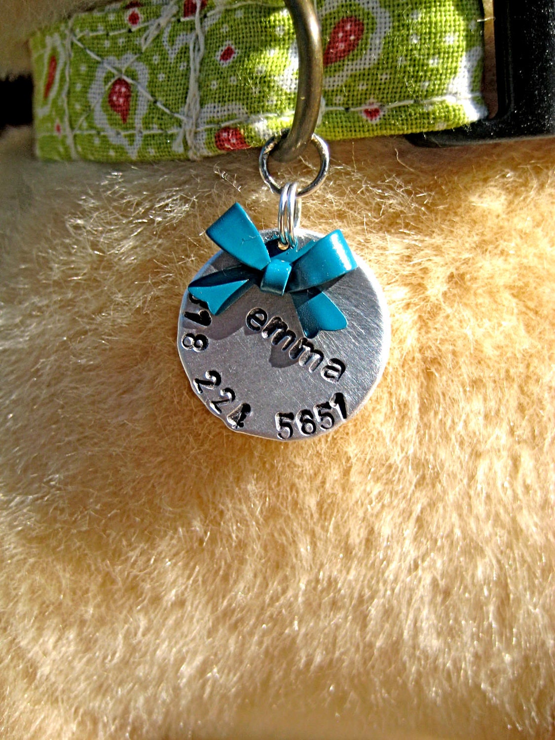 The Emma - Bow Pet ID Tag Small Dog Cat Feminine Unique Handstamped
