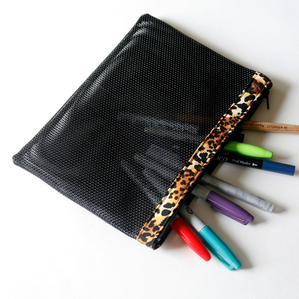 Pencil holder for binder, animal print, school supply, art supply pouch