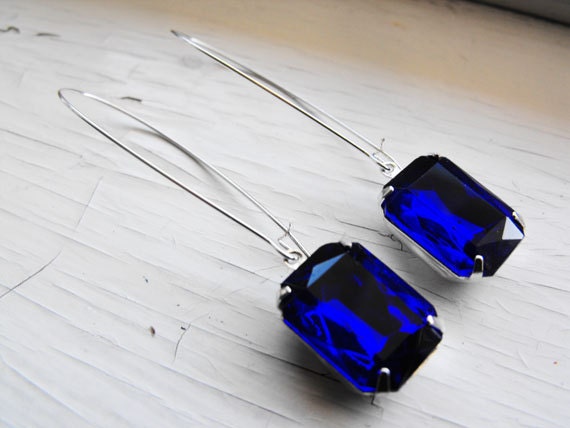 Blue Earrings Vintage Sapphire Earrings Deep Blue Cobalt Blue Navy Blue Earrings Wedding Jewelry