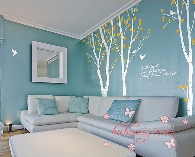 3 Birch Tree with Birds, Vinyl Wall Sticker,Wall Decal Murals Home Decors Art