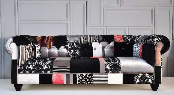 Reserve Listing for Kali: black & white chesterfield patchwork sofa
