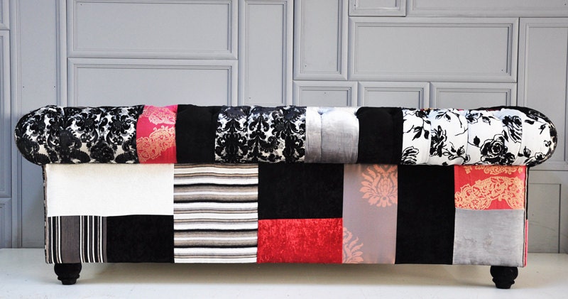 Reserve Listing for Kali: black & white chesterfield patchwork sofa