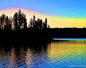 Sunset, Pink, Yellow, Blue, Sky, Nature, Landscape, Photography, Print, "Long Island Lake Sunset"