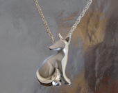 sitting  silver  kit fox pendant , SATIN FINISH