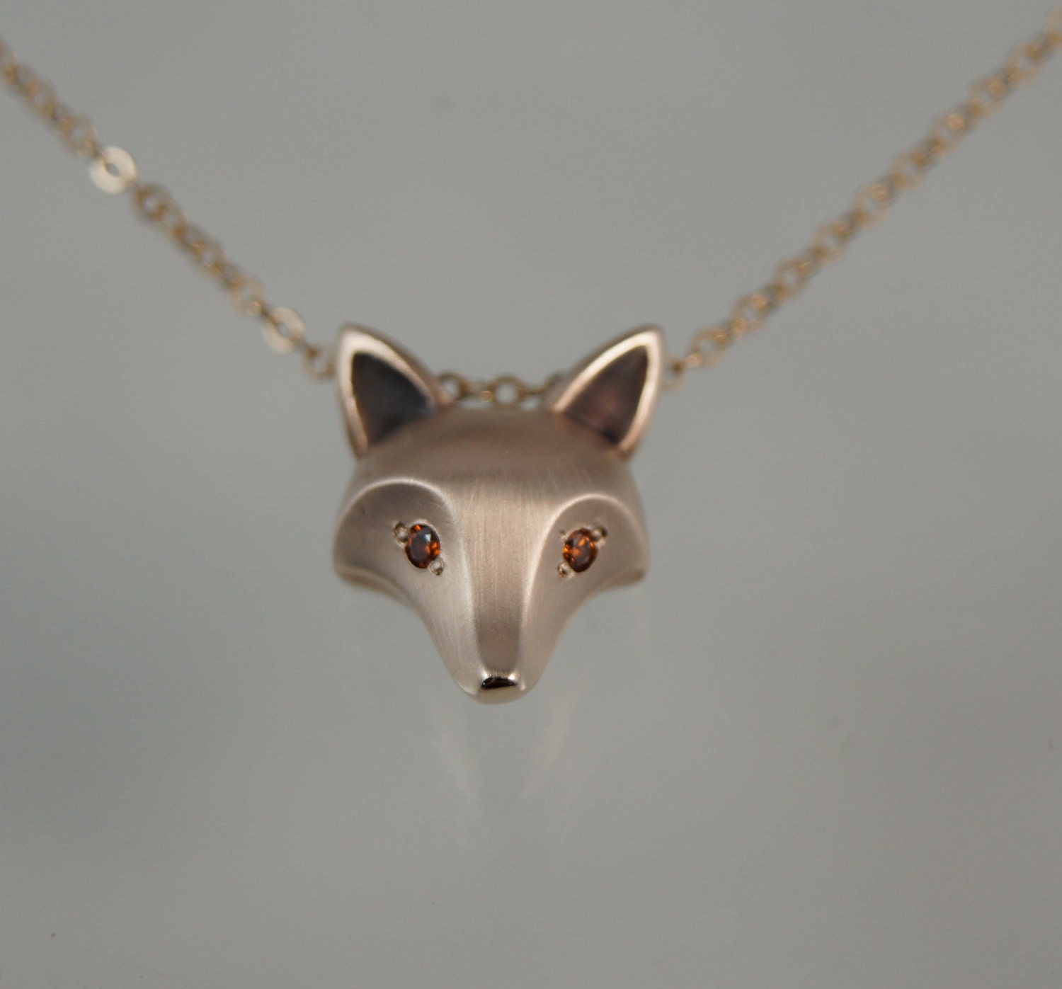 fox pendant with orange diamond eyes, gold filled chain