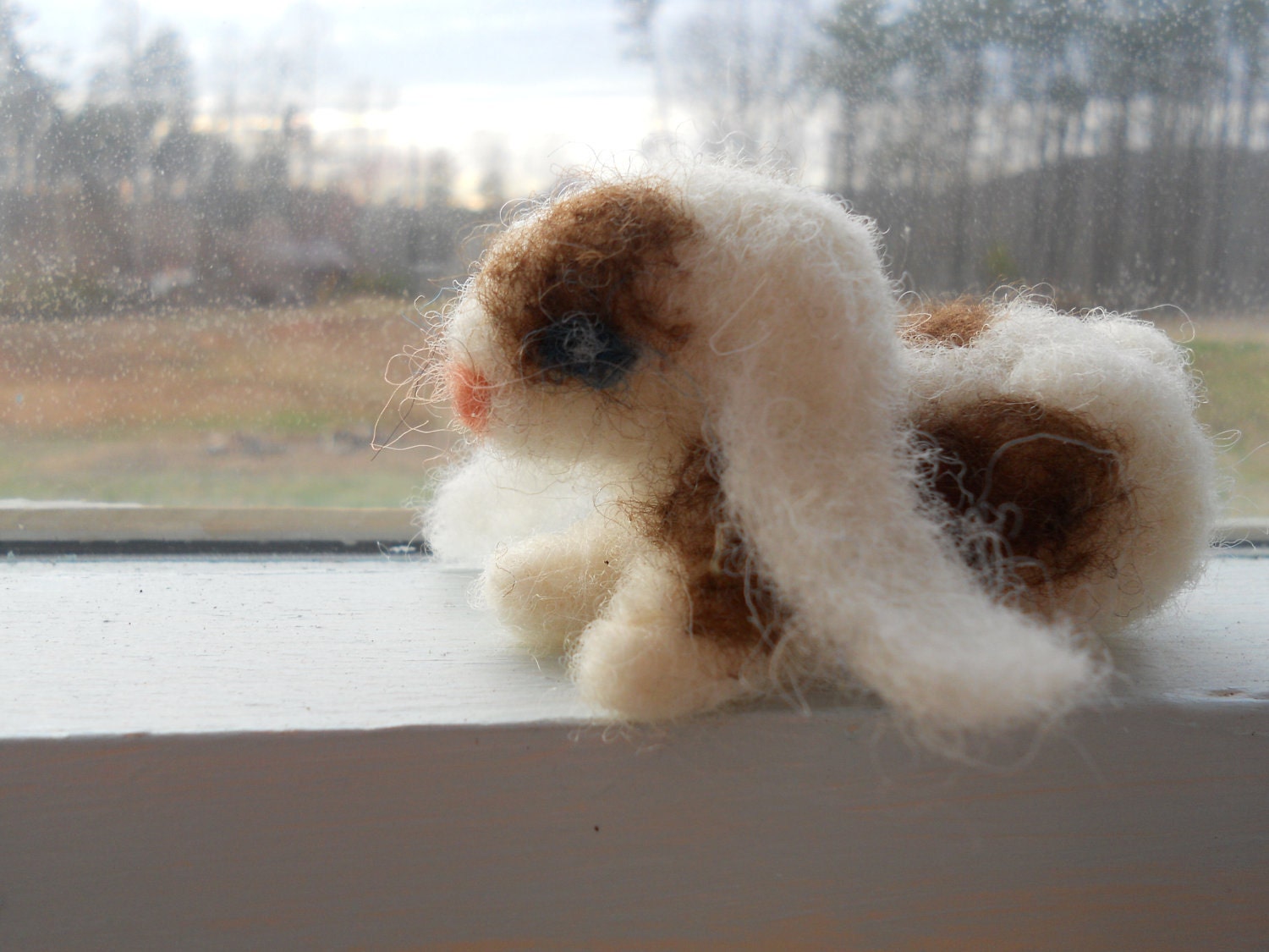 Spotted Lop-eared Felt Bunny / Needle Felt Animal Figurine / Waldorf Soft Toy Rabbit / Springtime Nature Table Miniature / Easter Decoration