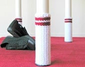 4-Pack Table Socks Yarn Bomb, Eco Friendly Hand Made Crochet Home Decor by Knits for Life, Recycled & Tree Donation, Funny Geekery Red White