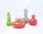 Miniature Glass Bottle Vase Handblown Glass Collectible - Colorful Striped Rainbow fun minimalist tagt - AvolieGlass Miniature Glass Bottle Vase Handblown Glass Collectible - Colorful Striped Rainbow fun minimalist tagt - AvolieGlass
