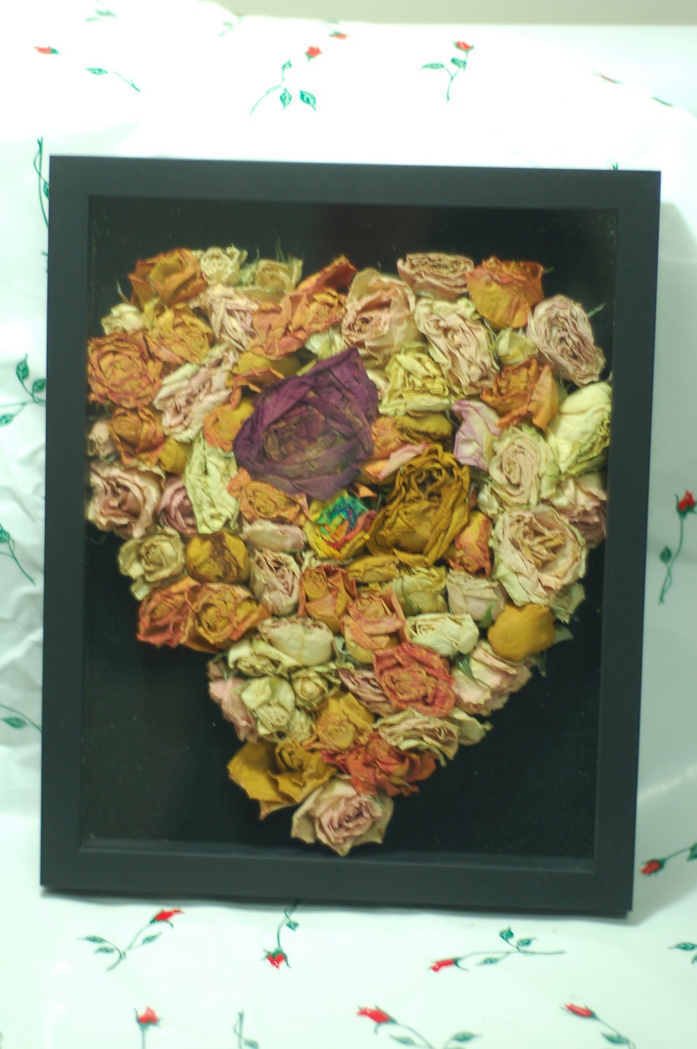 Items similar to Real Dried Roses Heart Shadow Box Frame Wall