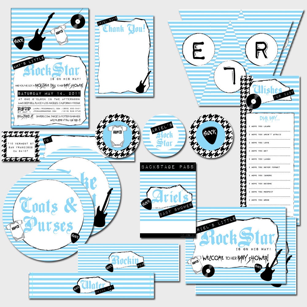 Rock Star FULL PRINTABLE COLLECTION - Rock Star Baby Shower Invitation Collection - Cakes Likes A Party