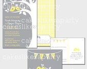 Printable Wedding Invitations - Grey & Yellow Birds - Cakes Likes A Party
