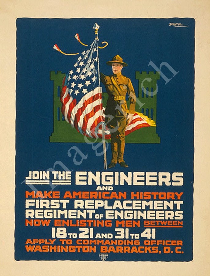 World War 1 Poster - Join the engineers and make American history First replacement regiment of engineers - Imagerich