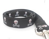 Black Pirate Skull and Crossbones Custom Dog Leash with Black Lining