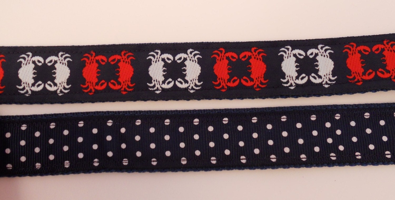 Crabs Dog Leash - 5ft Preppy Navy with Red and White Crab