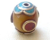 Yellow Agate Turquoise Coral Bead