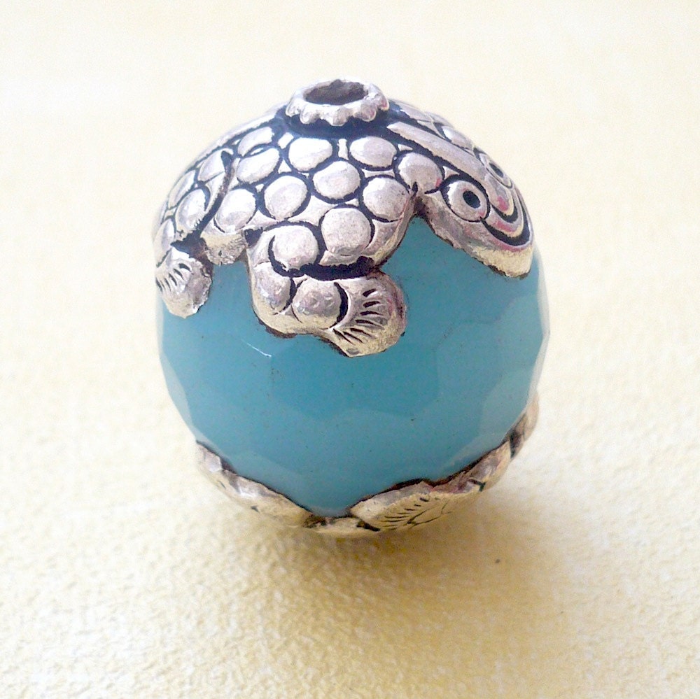 Blue Quartz Sterling Silver Bead