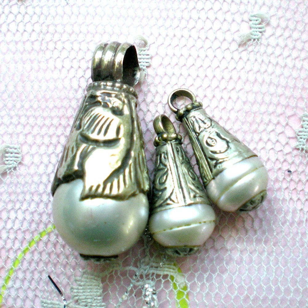 Pearl Sterling Silver Pendants Earrings - set of three