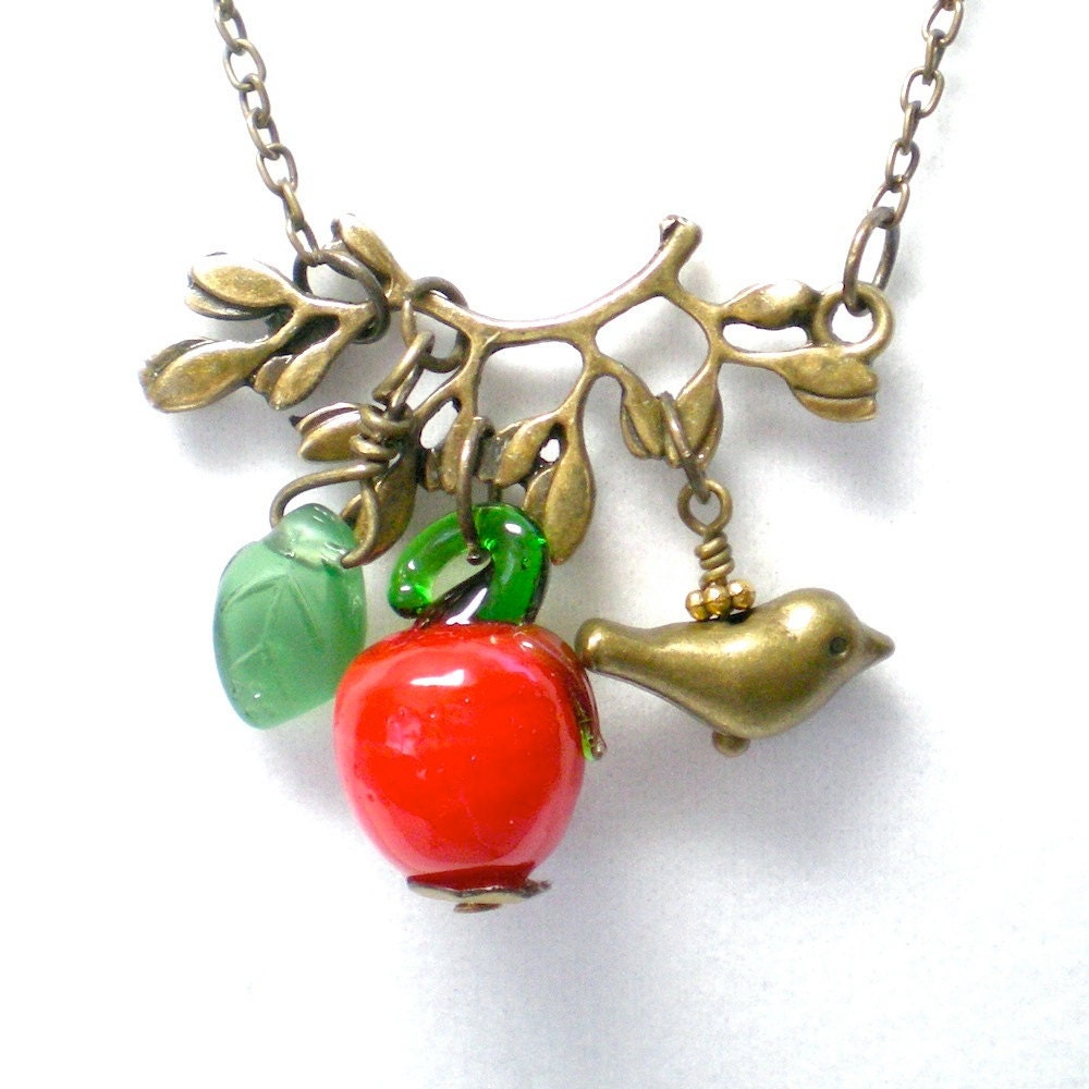 Branch Charm Necklace Apple Bird
