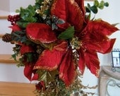 Handmade Holiday Decor Wreaths, Unique Red Poinsettia Holiday Decor, Table Top Decor