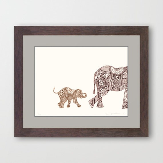 Following Mommy - Patterned Elephants