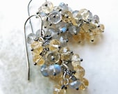 Gemstone cluster earrings- citrine earrings- labradorite earrings- wire wrapped, Valentine gift for her