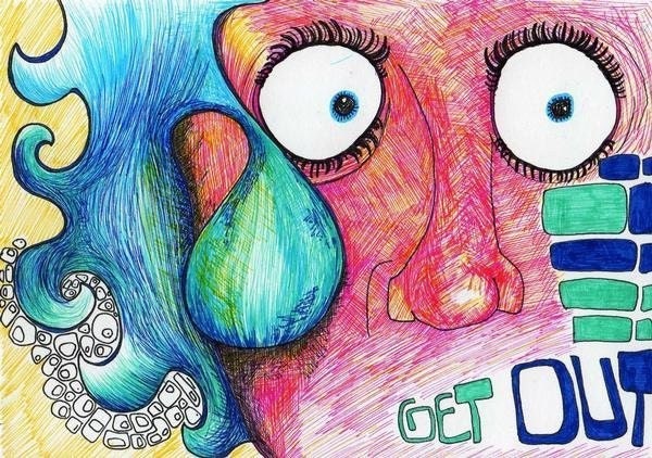 drawing of girl- water hair- marker comic illustration- art print- wall art