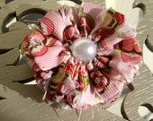 Frayed Shabby chic flower ribbon bow in pink flower print