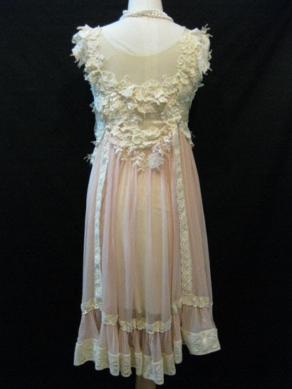 Reserved Listing for Hailey : Custom Made Elegant Hand-Embroidered Ivory Lace with Ivory Chiffon Babydoll Dress