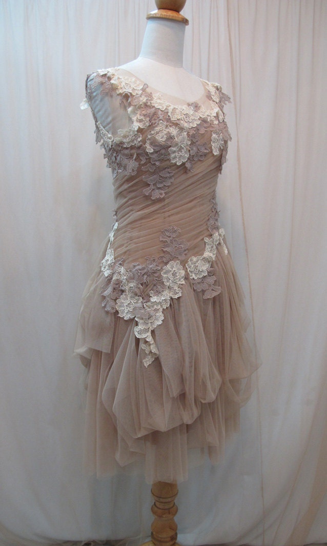 Custom Made One of A Kind Tulle Slant Asymmetrical Dress