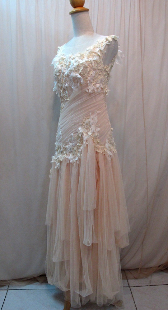 Custom Made One of A Kind Tulle Slant Asymmetrical Long Dress