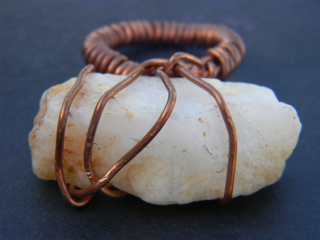 white stone ethnic wirewrapped ring size 10 unisex