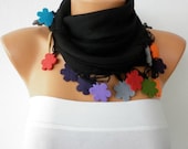 Black Scarf  - Pashmina  Scarf -  Cowl with Lace Edge   -